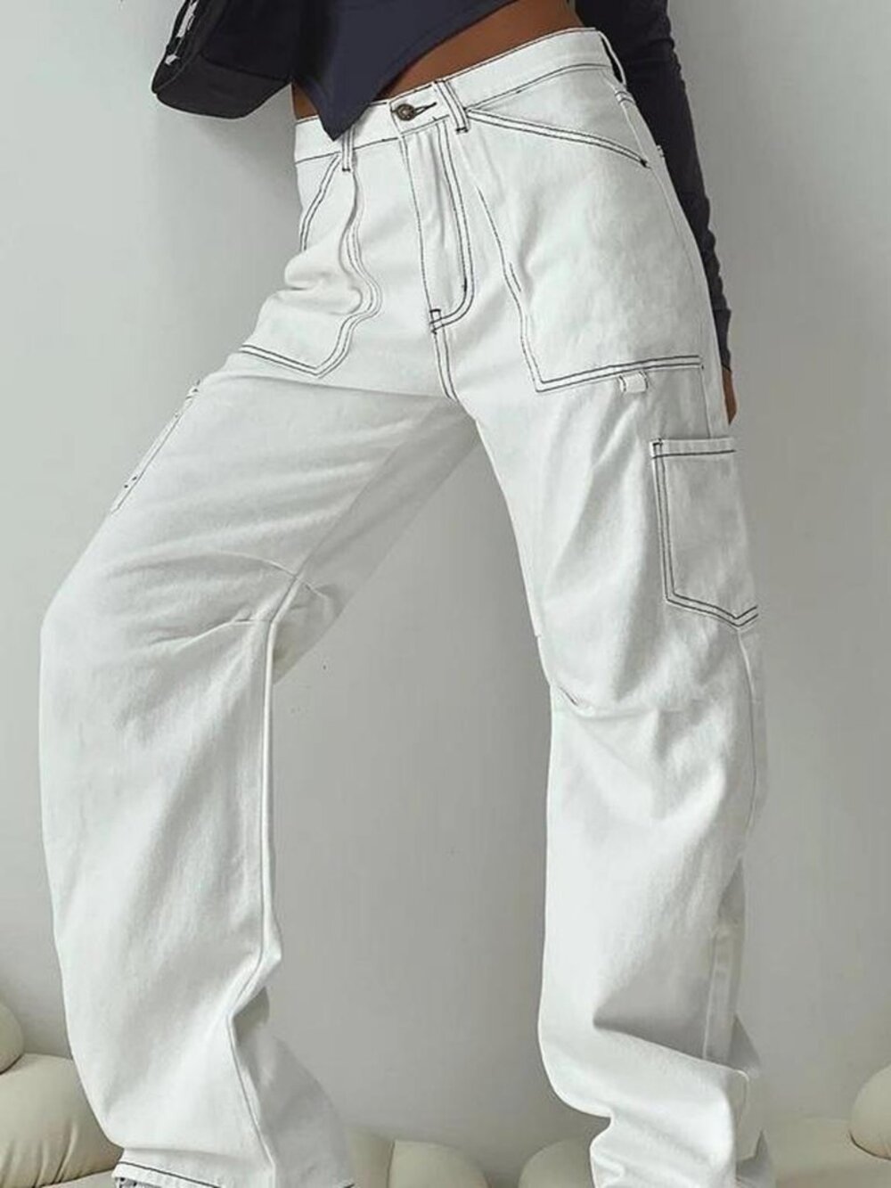 Lioness Miami Vice White Barrel Jeans Cargo Pants 27